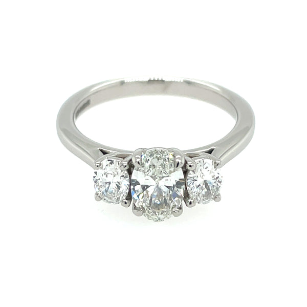 3 Stone Oval Cut Diamond Trilogy Platinum Ring