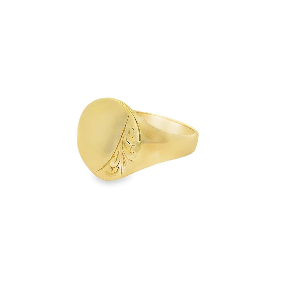 9ct Gents Oval Engraved Signet Ring