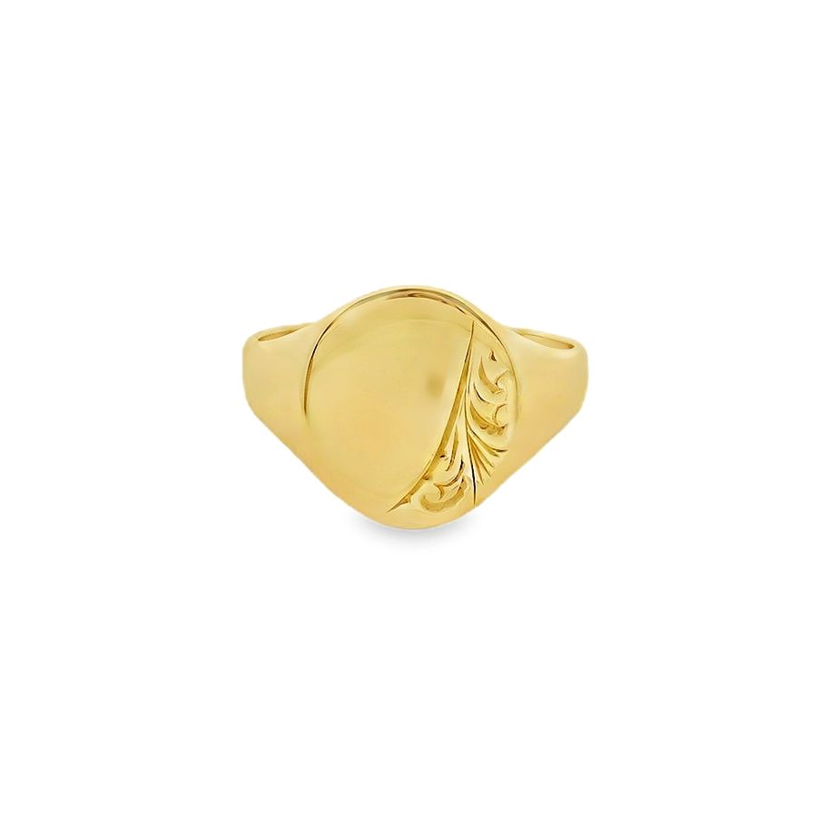 9ct Gents Oval Engraved Signet Ring