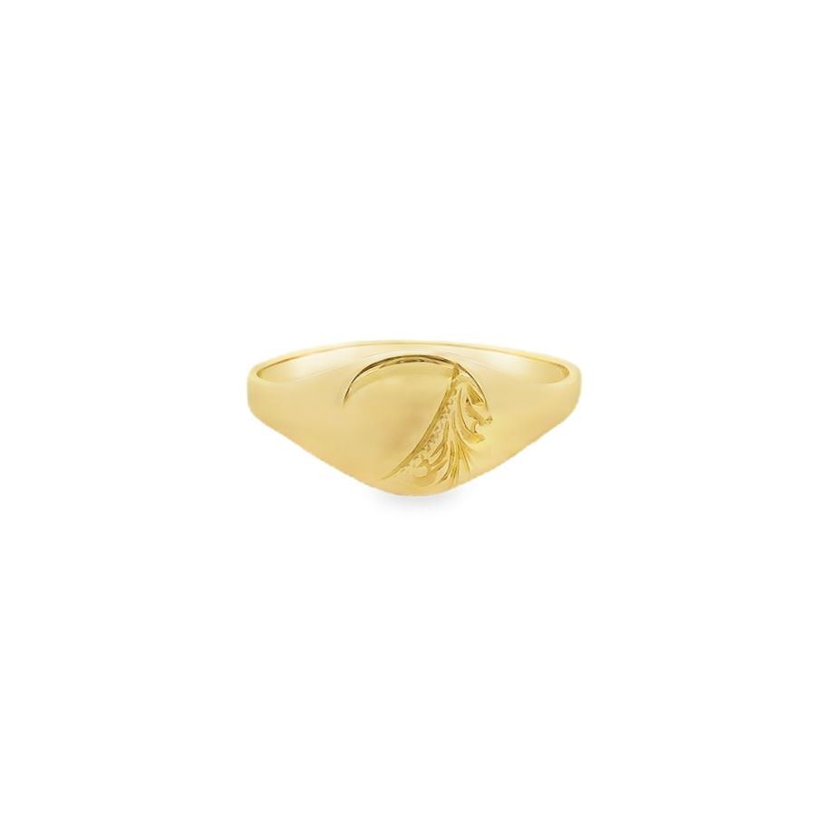 9ct Yellow Maids Oval Engraved Signet Ring