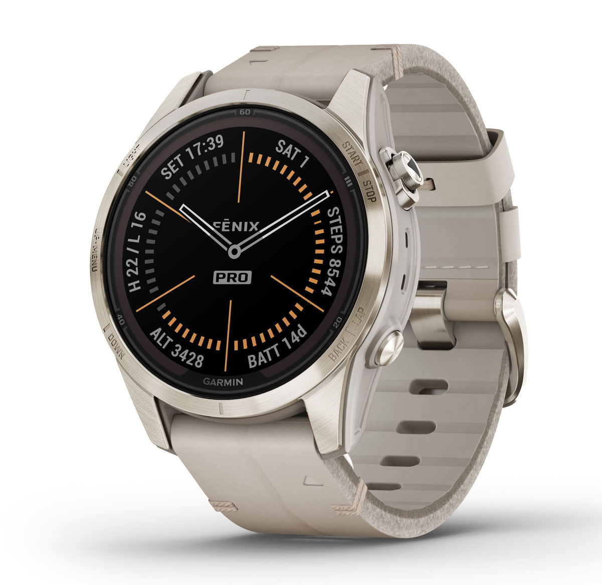 Garmin Fenix 7S Pro Sapphire Soft Gold Leather 42mm Watch 010-02776-30