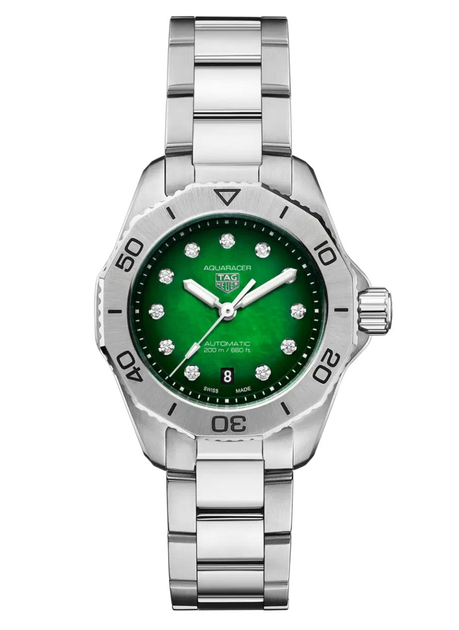 Tag Heuer Aquaracer Professional 200m Ladies Automatic Green 30mm Watch WBP2415.BA0622