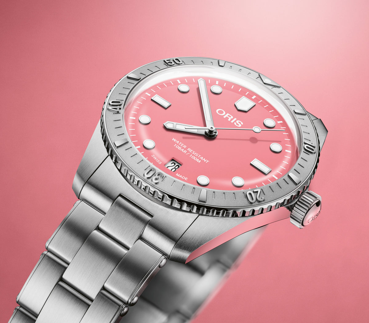 Oris Divers Sixty-Five 'Cotton Candy' Steel Pink 38mm Watch 01 733 7771 4058-07 8 19 18