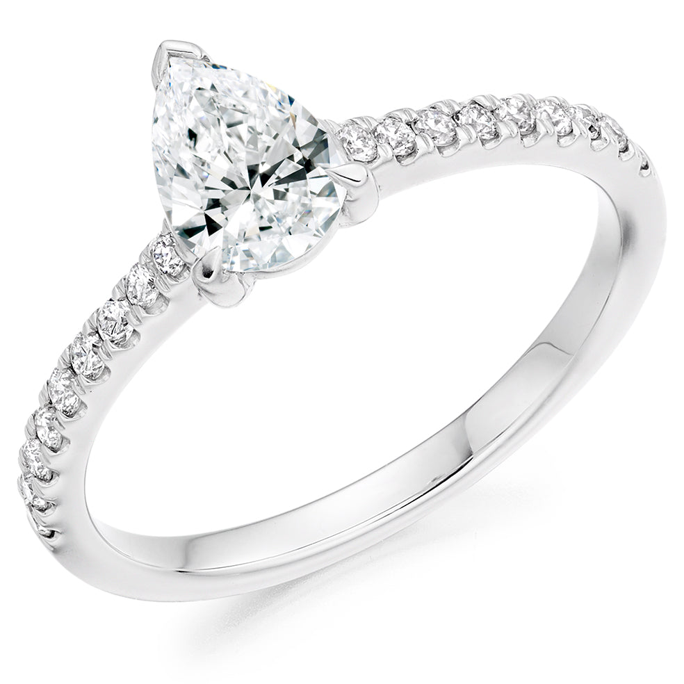 Platinum Pear Cut 0.50ct with Diamond Shoulders Ring