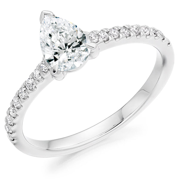 Platinum Pear Cut 0.50ct with Diamond Shoulders Ring