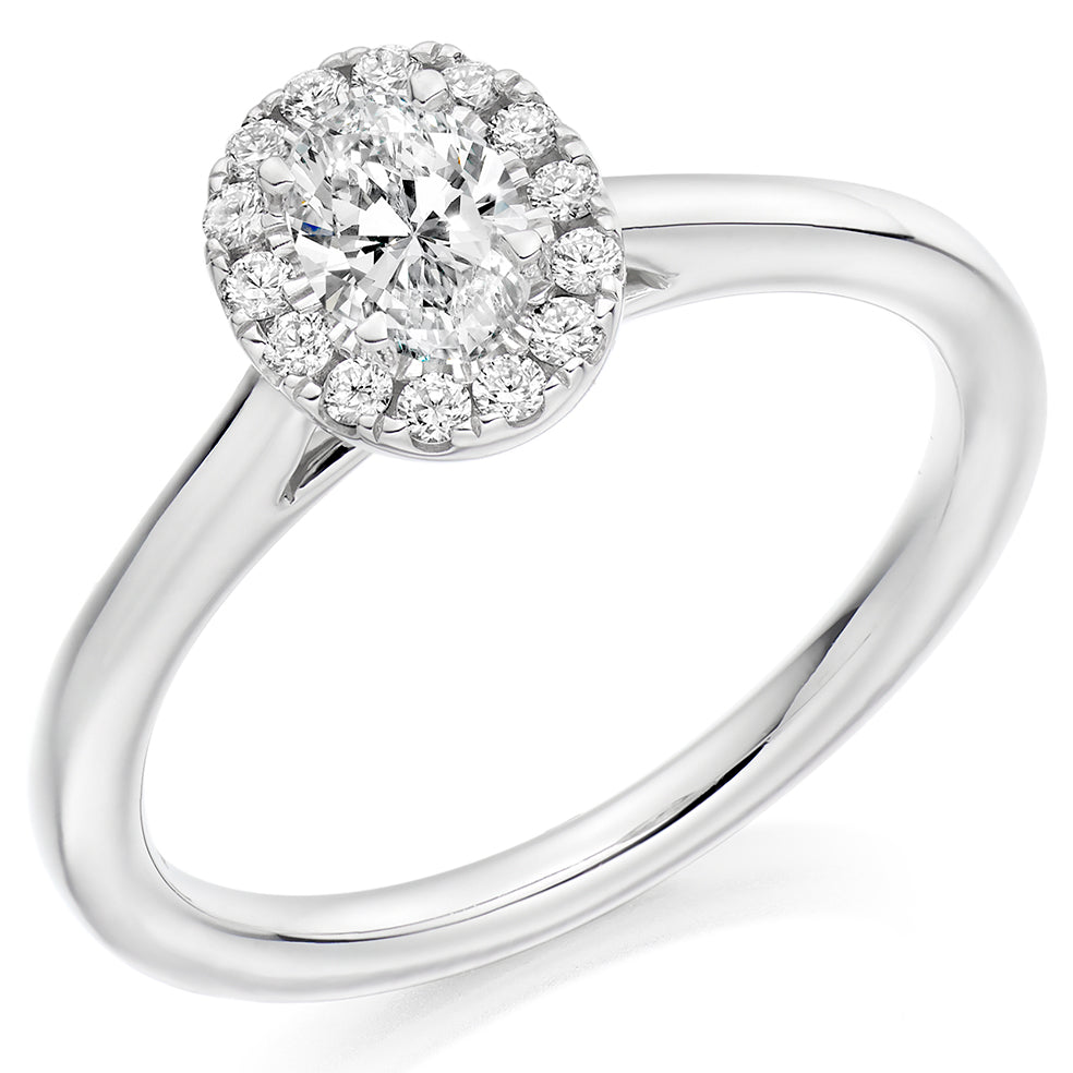 Platinum Oval Cut Halo 0.50ct Diamond Ring