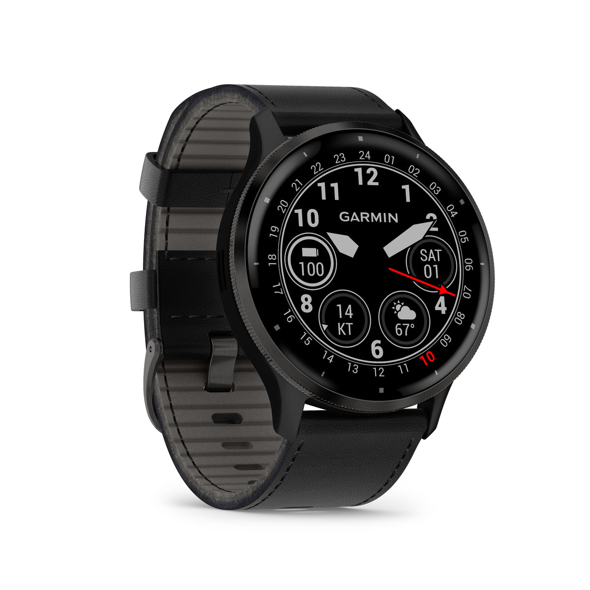 Garmin Venu® 3 Black Leather + Black Silicon Band, 45mm, Slate stainless steel bezel, Smartwatch