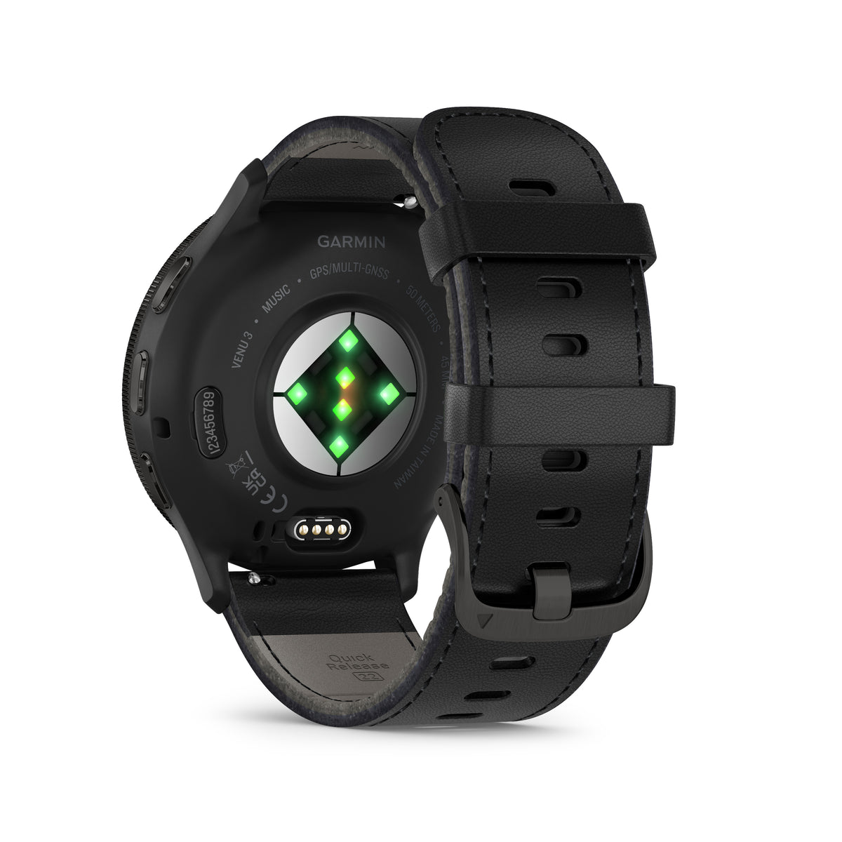 Garmin Venu® 3 Black Leather + Black Silicon Band, 45mm, Slate stainless steel bezel, Smartwatch