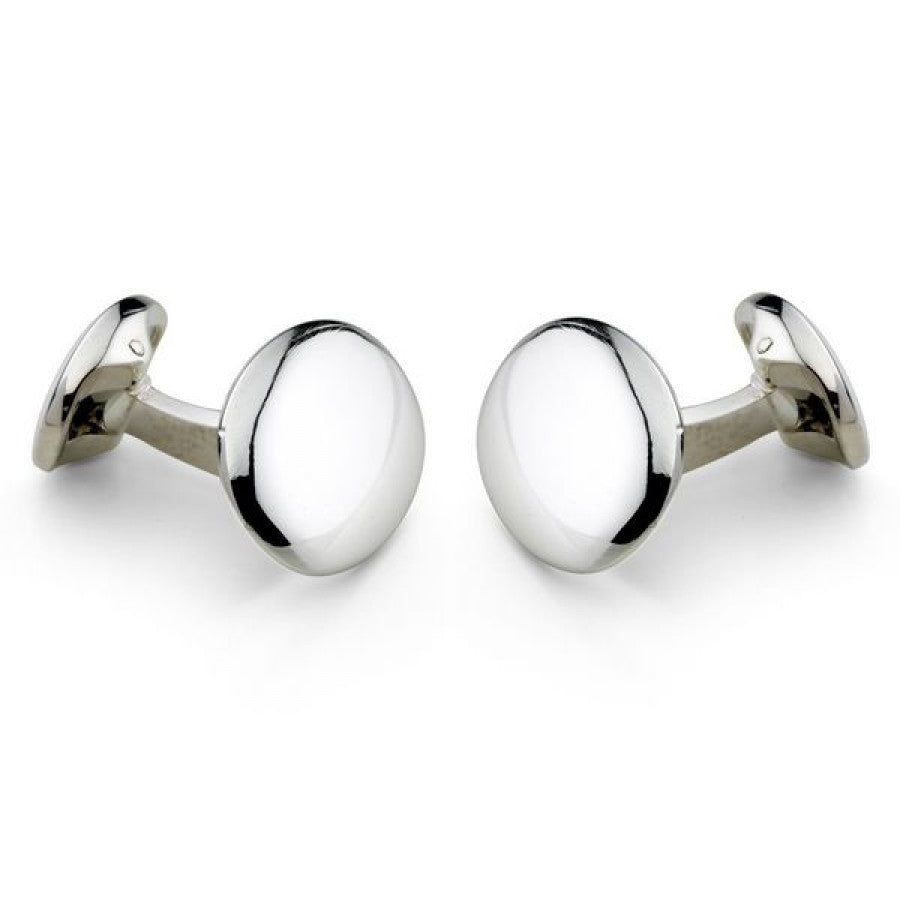 Deakin & Francis Sterling Silver Plain Domed Oval Cufflinks