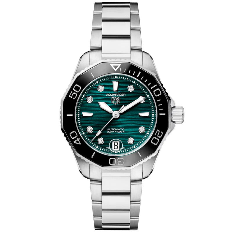Tag Heuer Aquaracer Professional 300 Dark Green Diamond Dial 36mm Watch UK Edition WBP231G.BA0618
