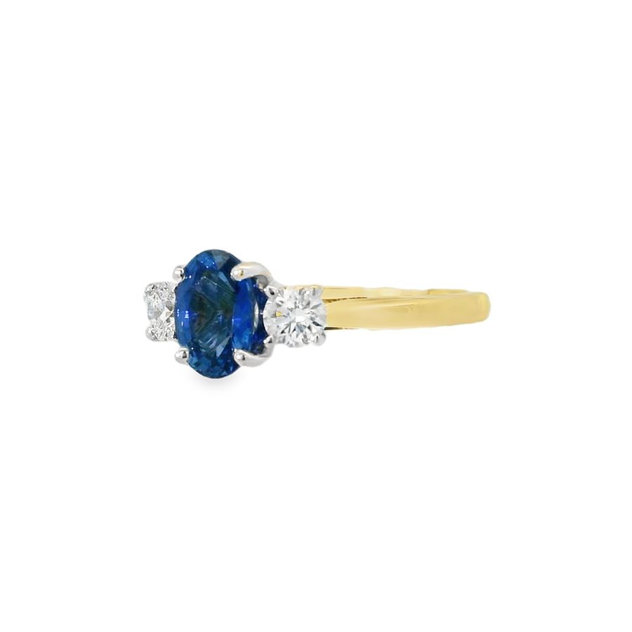 3 Stone Oval Sapphire & Diamond 18ct Ring
