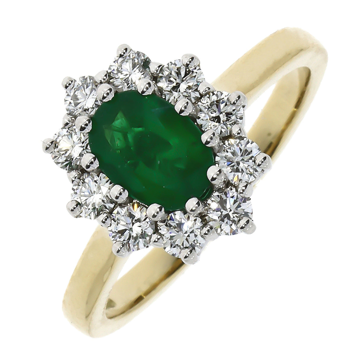 Emerald & Diamond Flower Cluster 18ct Ring