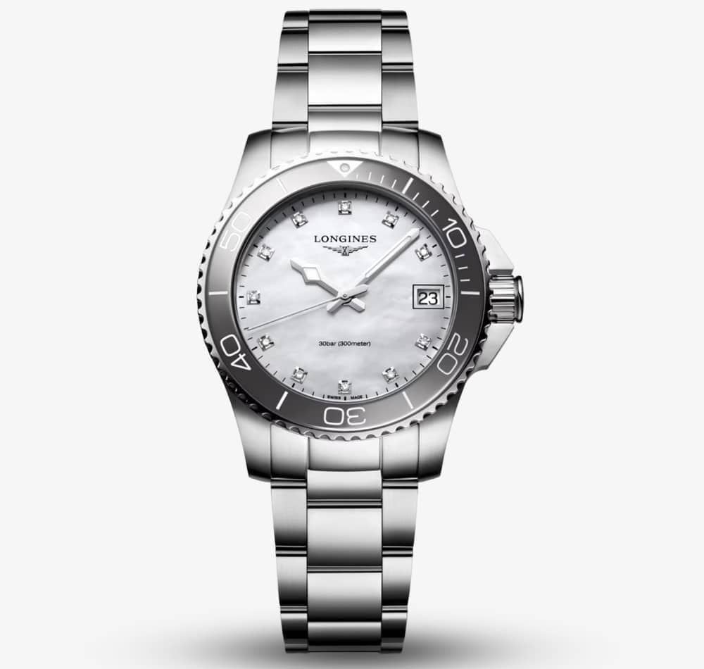 Longines HydroConquest Quartz Mother of Pearl Dot Diamond Dial 32mm Watch L3.370.4.87.6