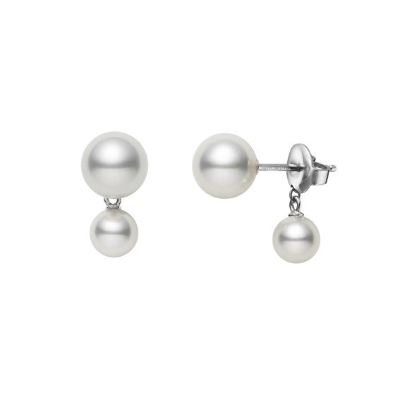 Mikimoto Double Pearl Drop White Gold Earrings
