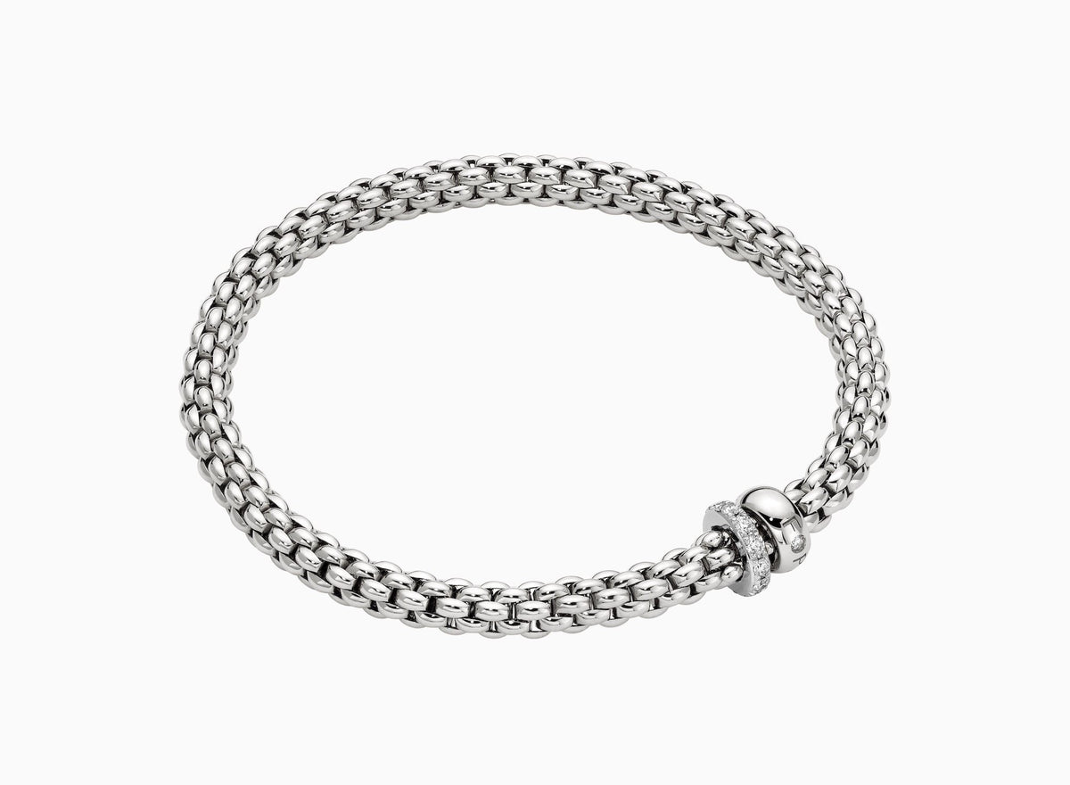 Fope Solo Flex'it 18ct White Gold Bracelet with Double Rondel and Diamond Pave'