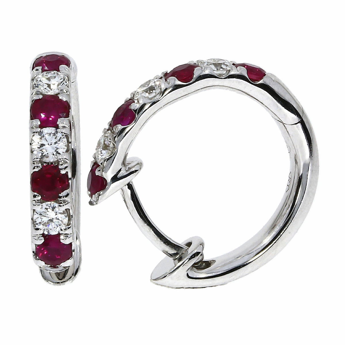 Ruby & Diamond 18ct White Gold Hoop Earrings