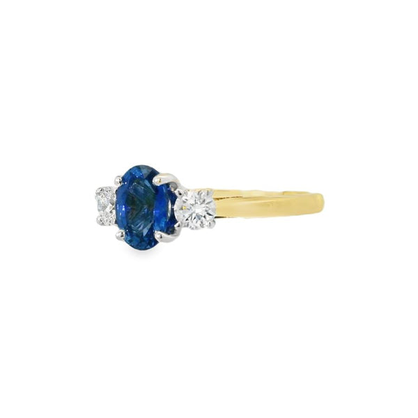 3 Stone Oval Sapphire & Diamond 18ct Ring