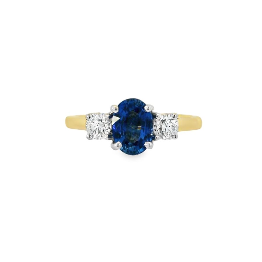 3 Stone Oval Sapphire & Diamond 18ct Ring