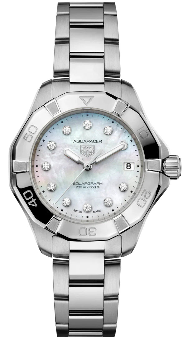 Tag Heuer Aquaracer Professional 200 Solargraph Mother of Pearl Diamond Dial 34mm WBP1313.BA0005