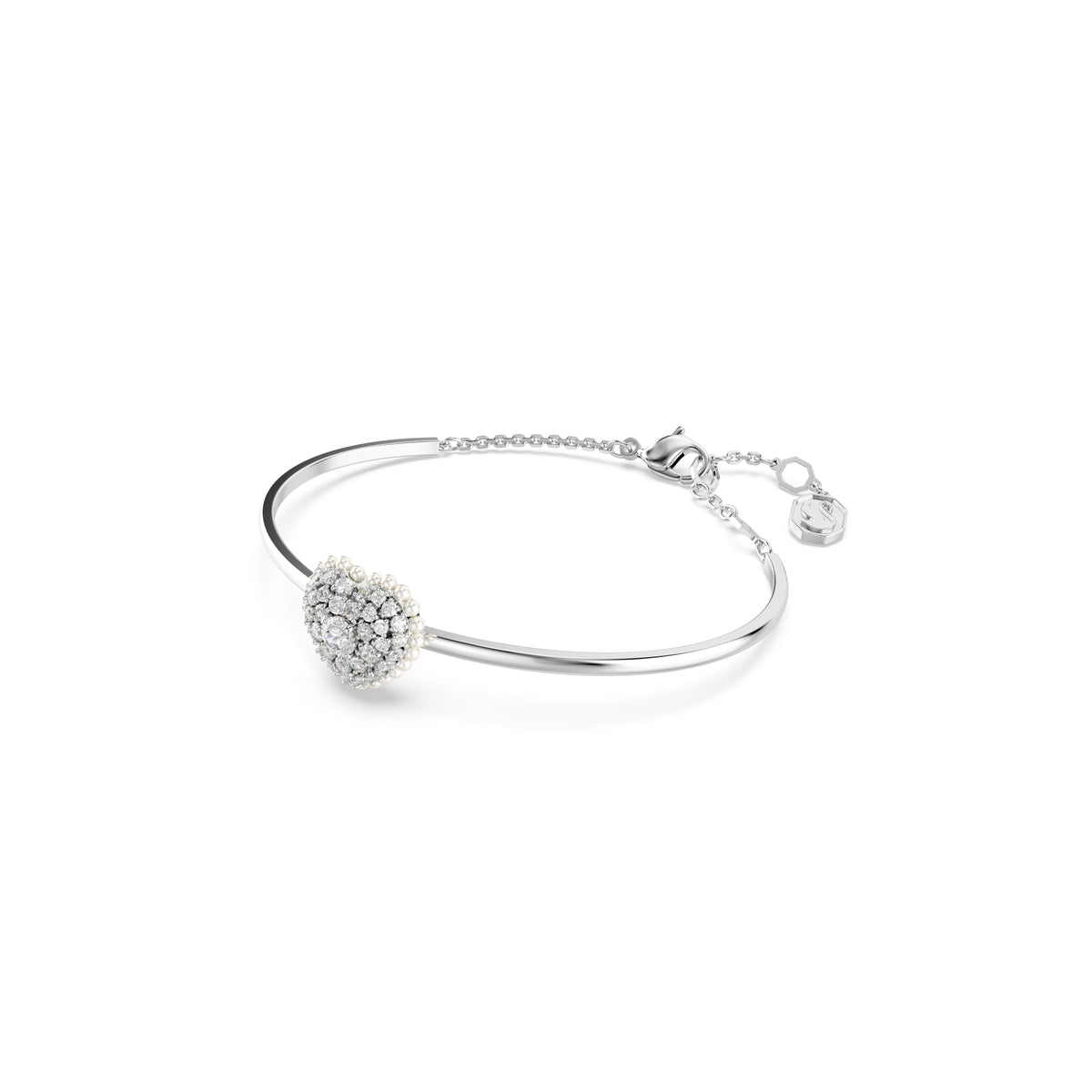Swarovski Hyperbola bangle, Heart, White, Rhodium Plated