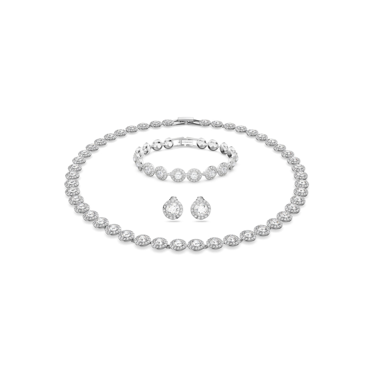 Swarovski Angelic set, Round Cut, White, Rhodium plated