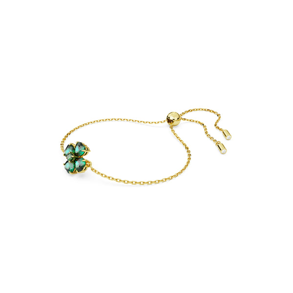 Swarovski Idyllia bracelet, Mixed cuts, Clover, Green, Gold-tone plated