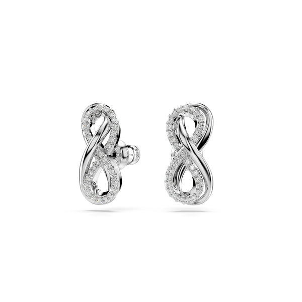 Swarovski Hyberbola stud earrings, Infinity, White, Rhodium plated