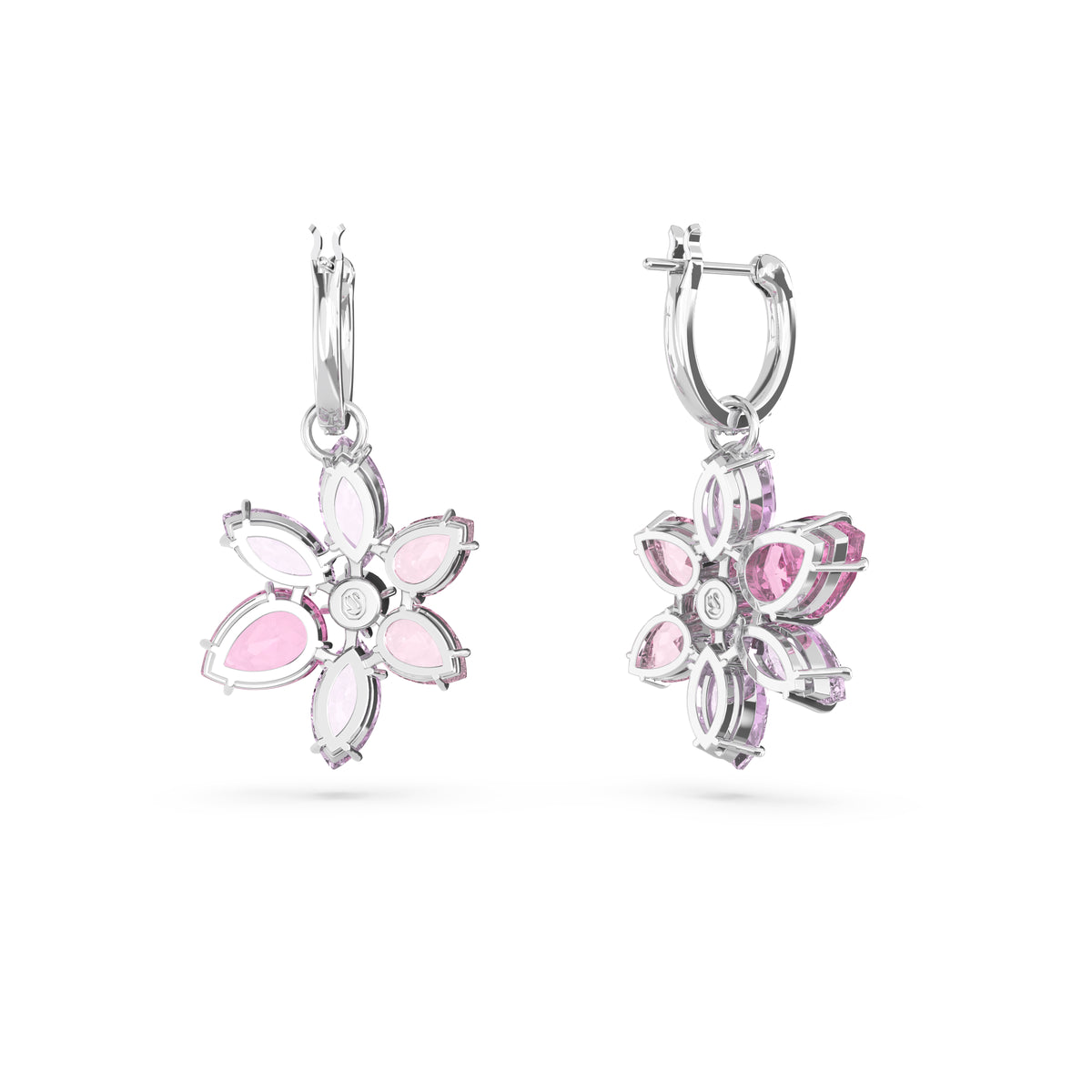 Swarovski Gema drop earrings, Mixed cuts, Flower, Pink, Rhodium plated