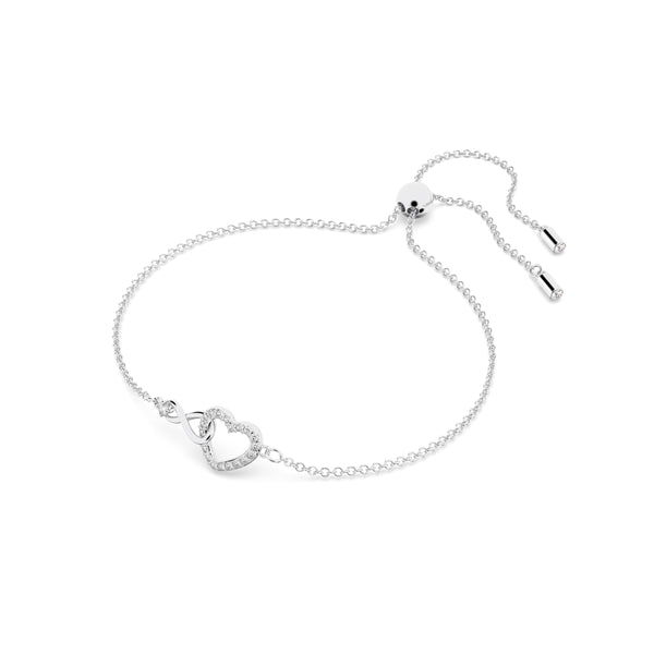 Swarovski Hyperbola bracelet, Infinity and heart, White, Rhodium plated