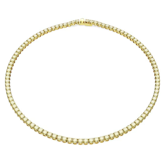 Swarovski Matrix Tennis necklace, Round cut, Yellow, Gold-tone plated