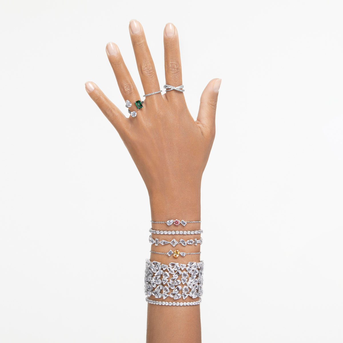 Swarovski Matrix Tennis bracelet Medium, Round cut, White, Rhodium plated
