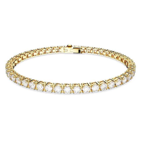 Swarovski Matrix Tennis bracelet Medium, Round cut, White, Gold-tone plated