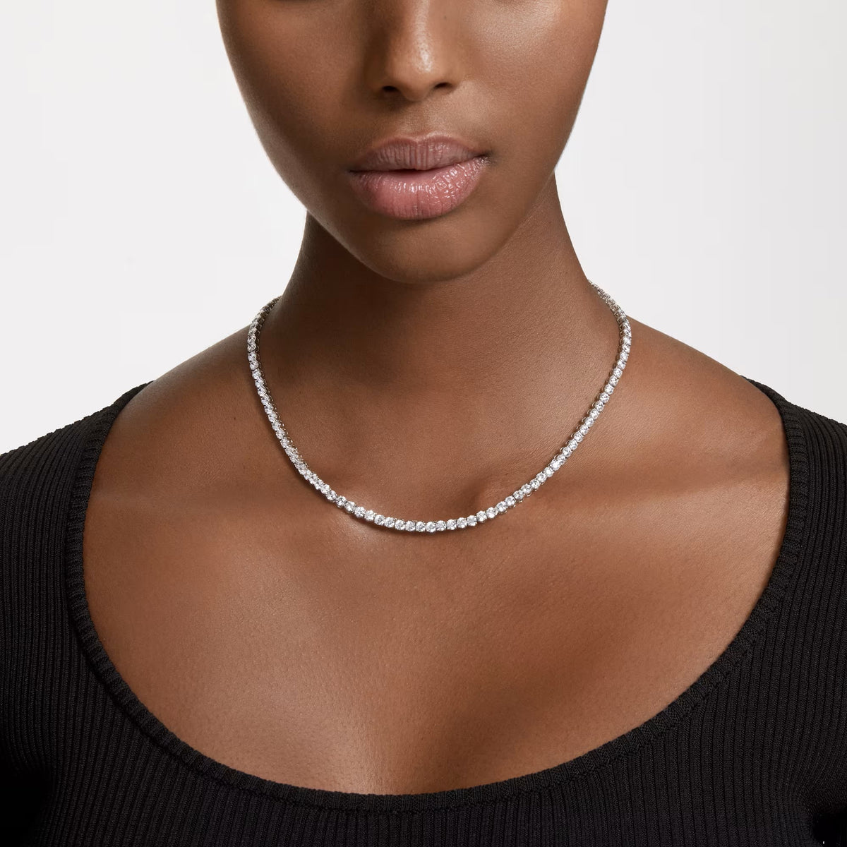 Swarovski Matrix Tennis necklace Medium, Round cut, White, Rhodium plated