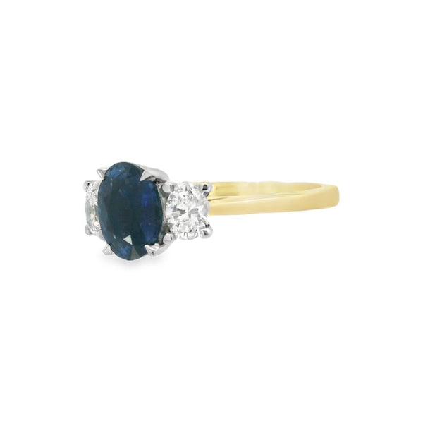 3 Stone Sapphire & Diamond, 18ct Yellow Gold Ring