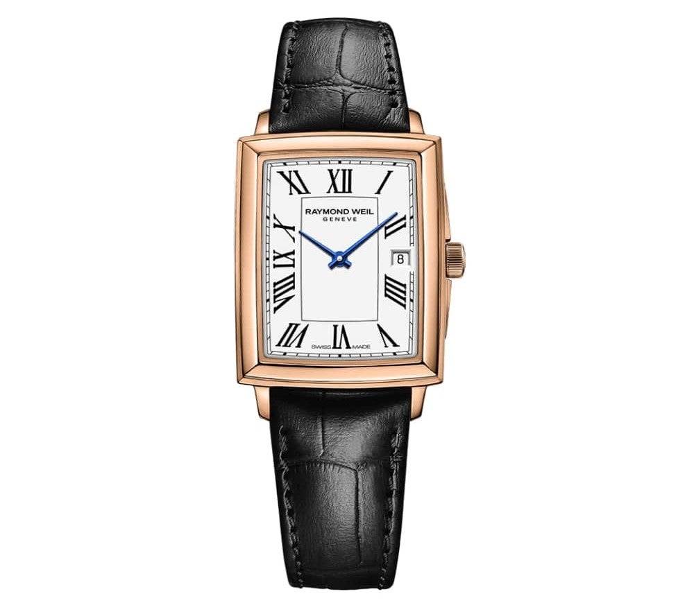 Raymond Weil Tocatta Ladies Rose PVD Case, White Dial, Black leather Strap 28mm x 22mm