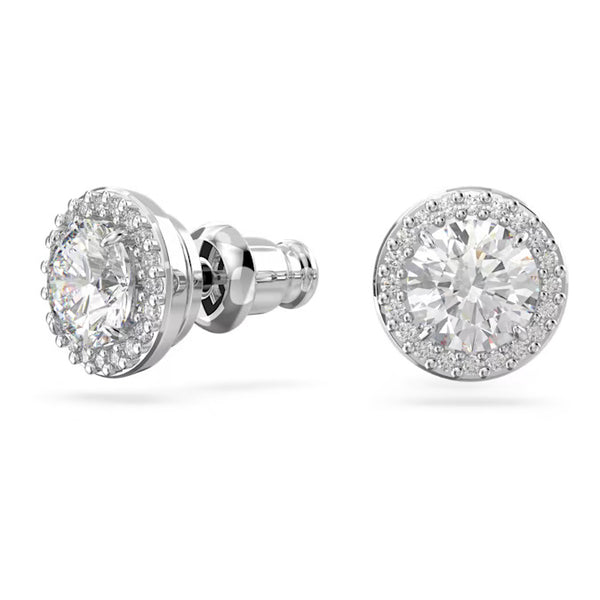 Swarovski Una stud earrings, Round cut, Pavé, White, Rhodium plated