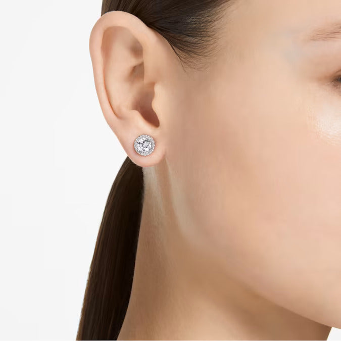 Swarovski Una stud earrings, Round cut, Pavé, White, Rhodium plated