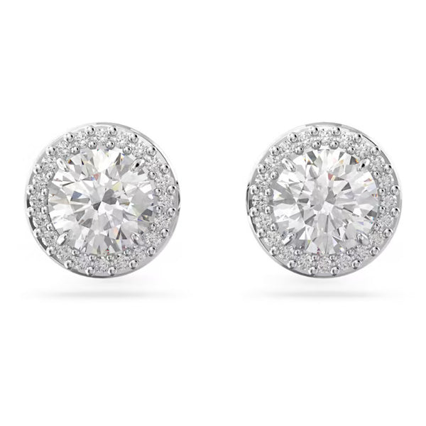 Swarovski Una stud earrings, Round cut, Pavé, White, Rhodium plated