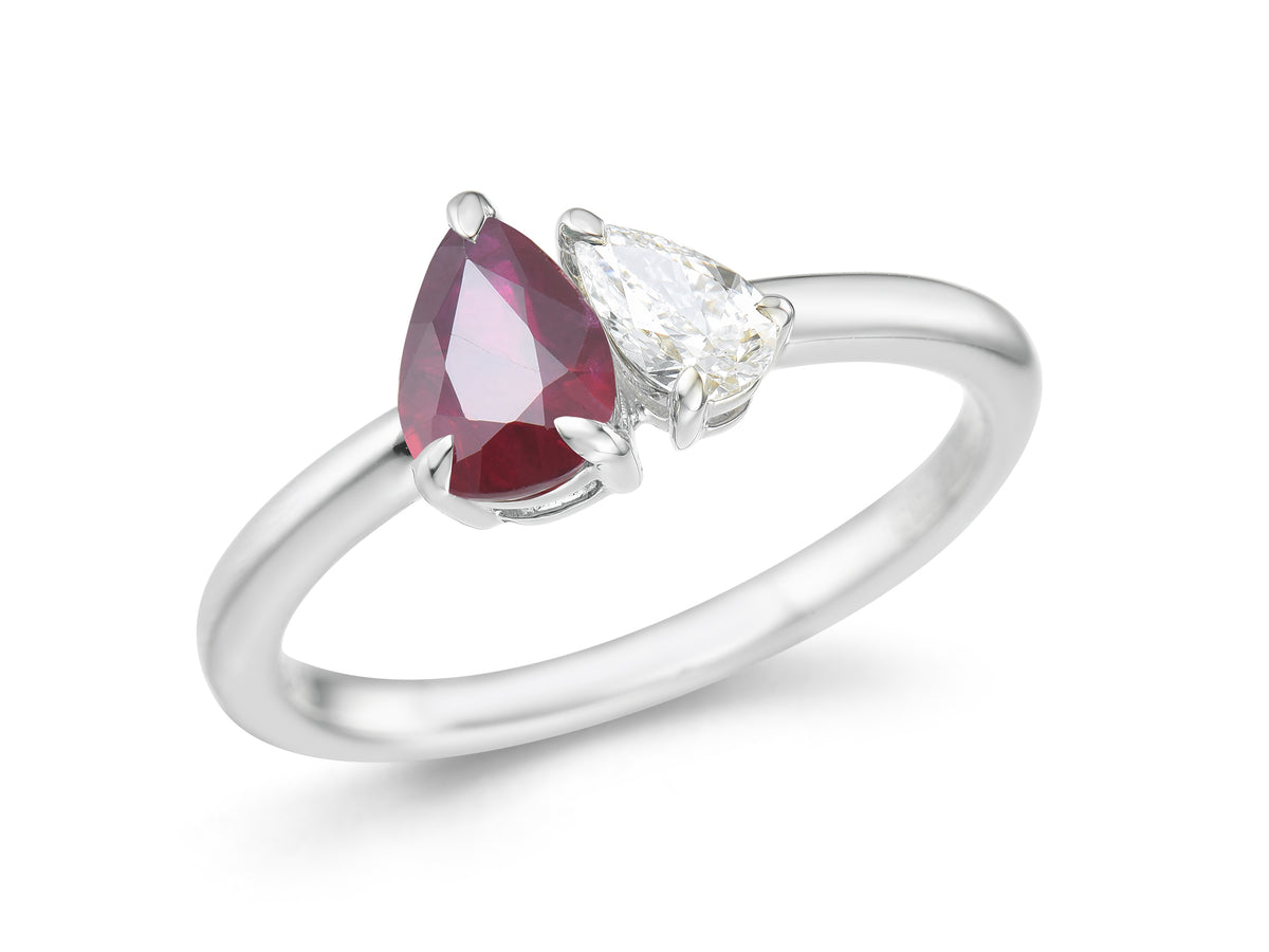 Ruby & Diamond Toi Et Moi Platinum Ring