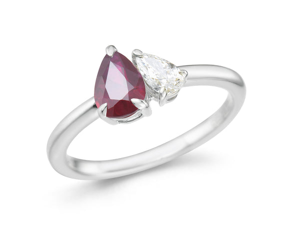 Ruby & Diamond Toi Et Moi Platinum Ring