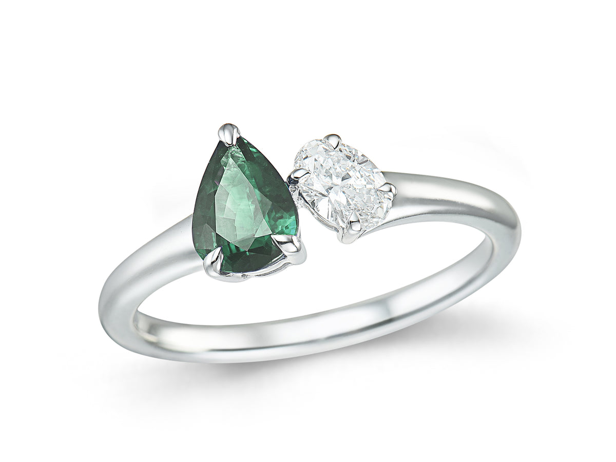 Emerald & Diamond Toi Et Moi Platinum Ring