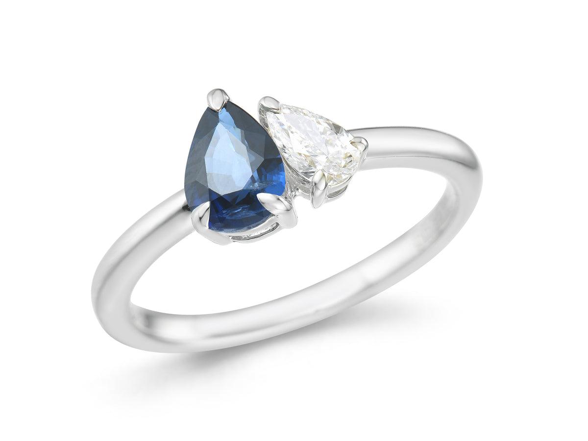 Sapphire & Diamond Toi Et Moi Platinum Ring