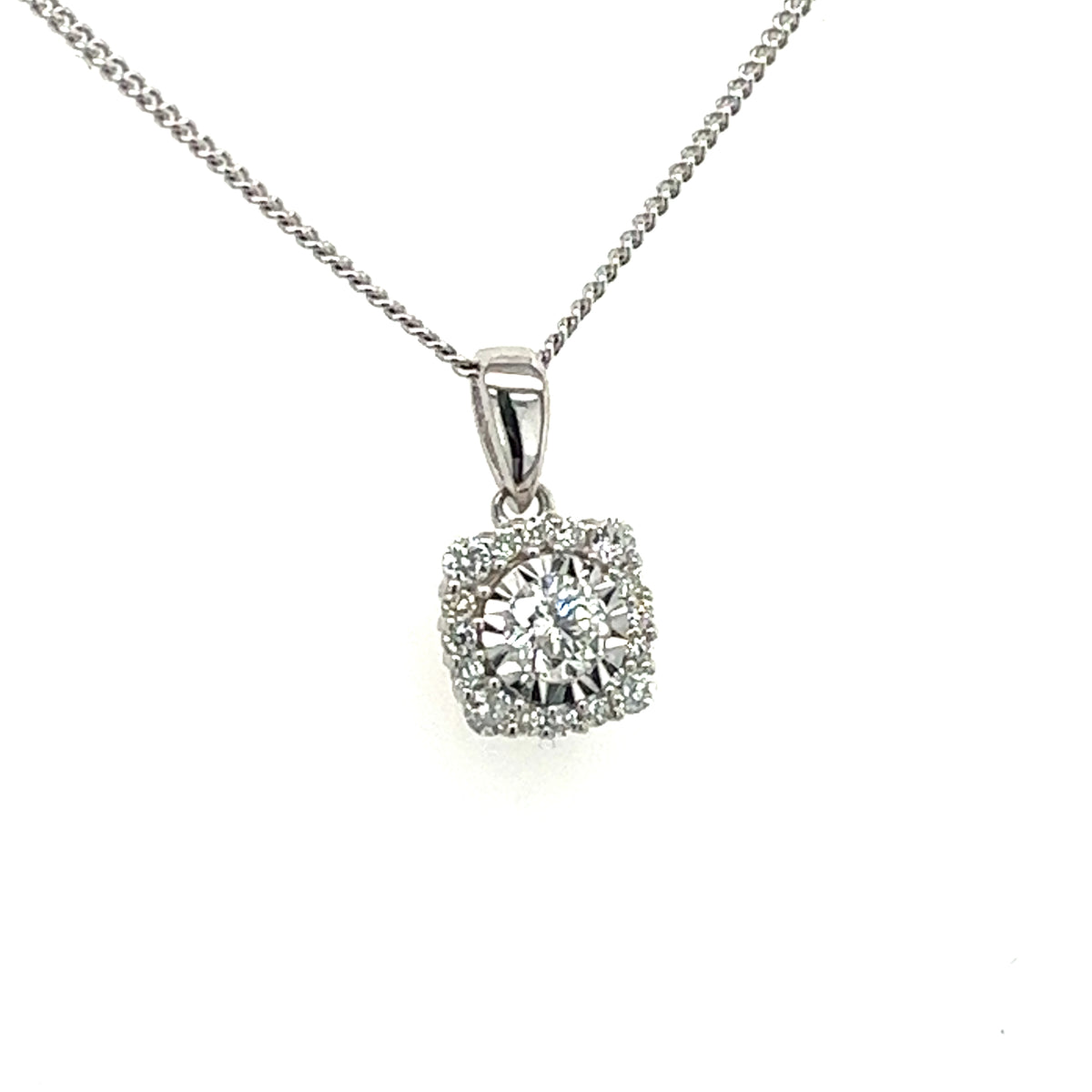 Diamond Halo 9ct White Gold Pendant