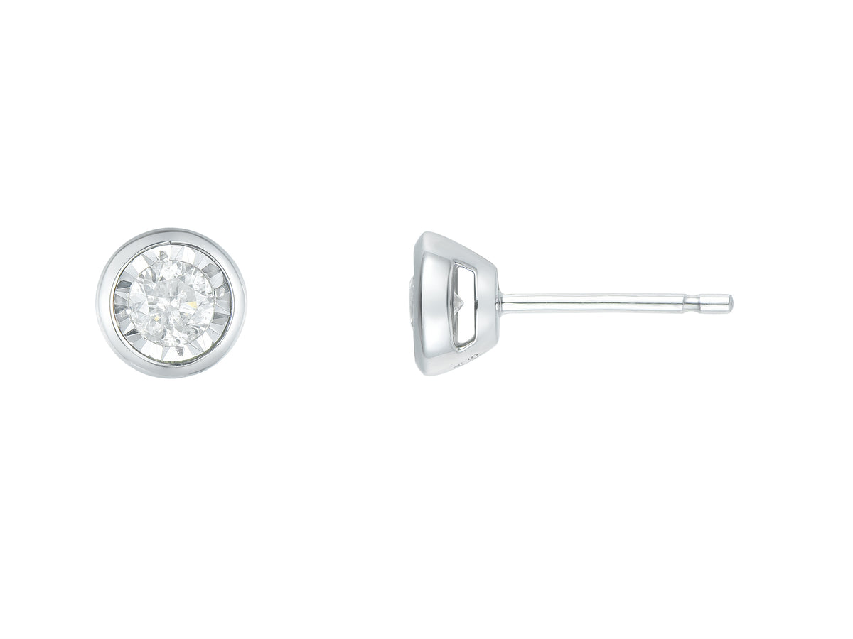 Diamond 9ct White Gold Rub Over Earrings