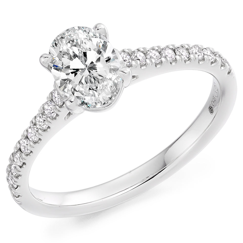 Platinum Oval Cut 0.70ct with Diamond Shoulders Ring
