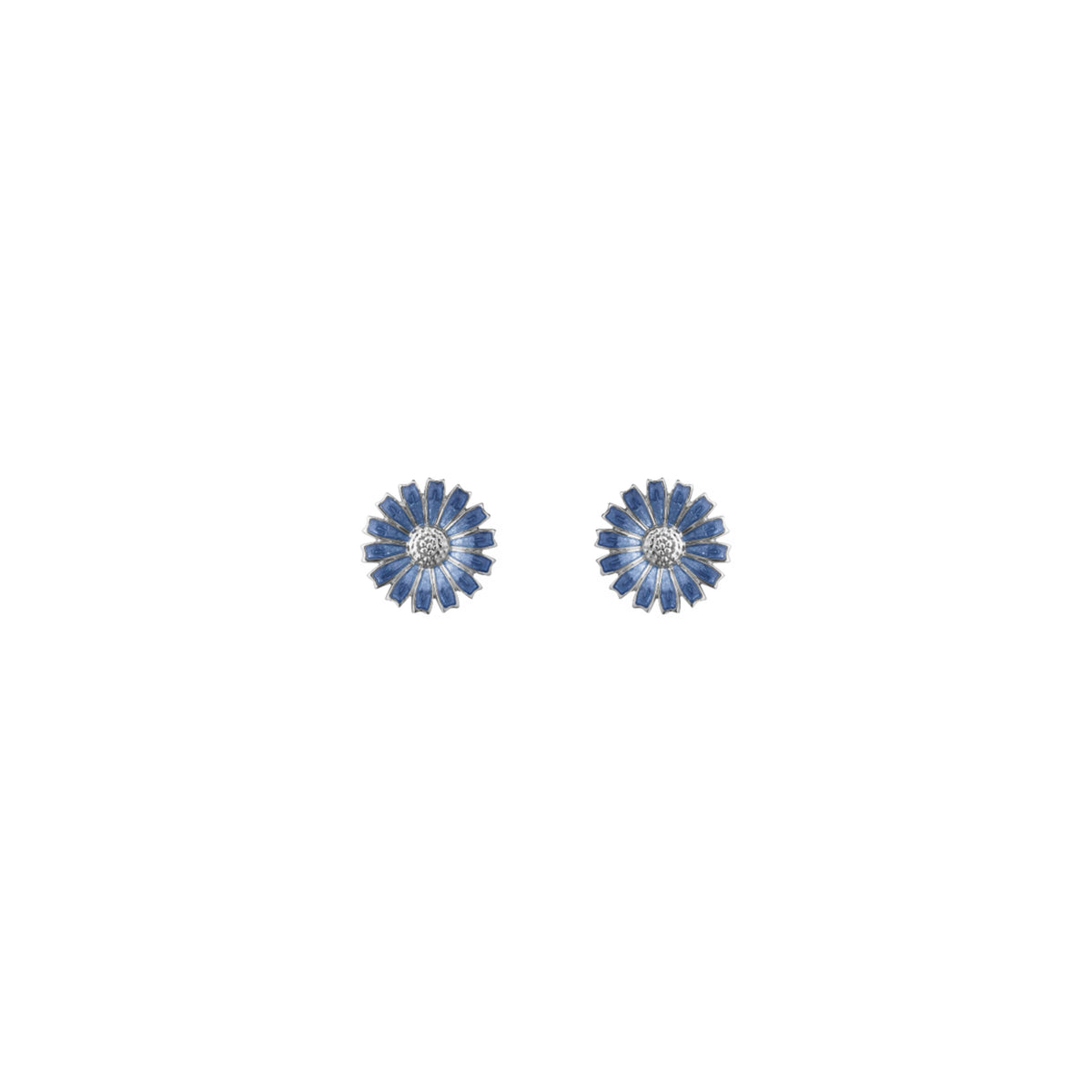 Georg Jensen Daisy Ear Studs, Sterling Silver, Blue Enamel