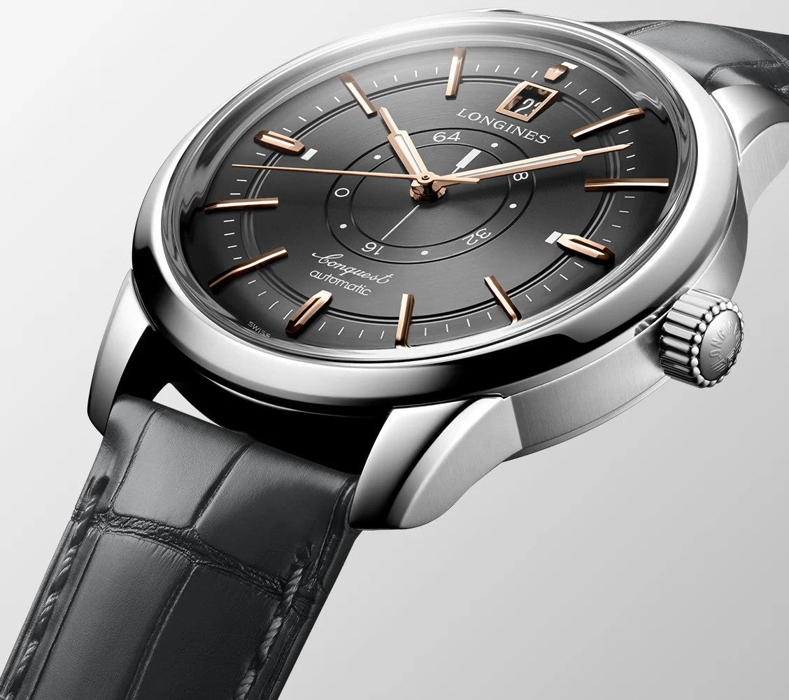 Longines Conquest Heritage Central Power Reserve, Anthractite, Leather Strap 38mm Watch L1.648.4.62.2