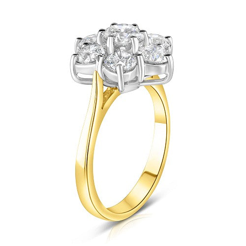 Diamond 2.00ct Daisy Flower Cluster 18ct Yellow Gold