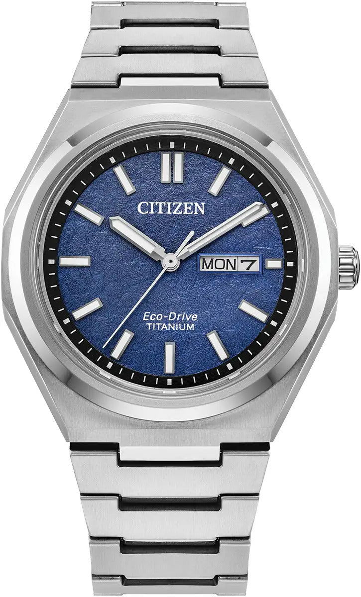Citizen Eco-Drive Zenshin Super Titanium Blue Day-Date 39mm Watch AW0130-85L