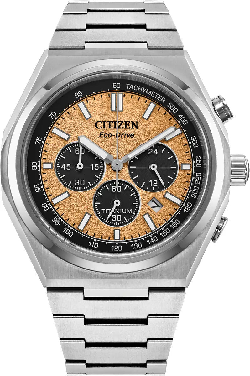 Citizen Eco-Drive Zenshin Super Titanium Salmon Chronograph 42mm Watch CA4610-85Z